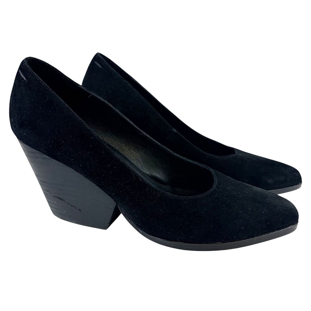 Eileen Fisher Hawk Black Suede Pointed Toe Block Heel Pumps Womens Size 7